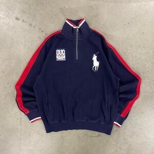 Vintage Style 2010 Winter Olympics Vancouver Team USA Polo Quarter Zip Jacket L